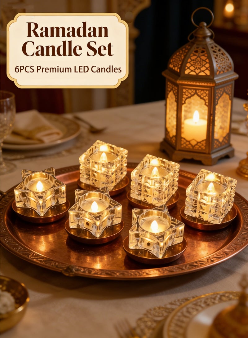 Macaiiroos مجموعة من 6 شموع LED، شموع إلكترونية بدون لهب، تعمل بالبطارية، شموع بدون لهب على شكل نجمة ومكعب. شموع رومانسية بيضاء دافئة، مناسبة لخلق جو احتفالي، مناسبة للمنزل، المنتجعات الصحية، الشمعدانات الداخلية والخارجية، ذكرى الزواج، تزيين طاولات الزفاف، الجنازات، الهالوين، وغيرها، لون أبيض. - Image 1